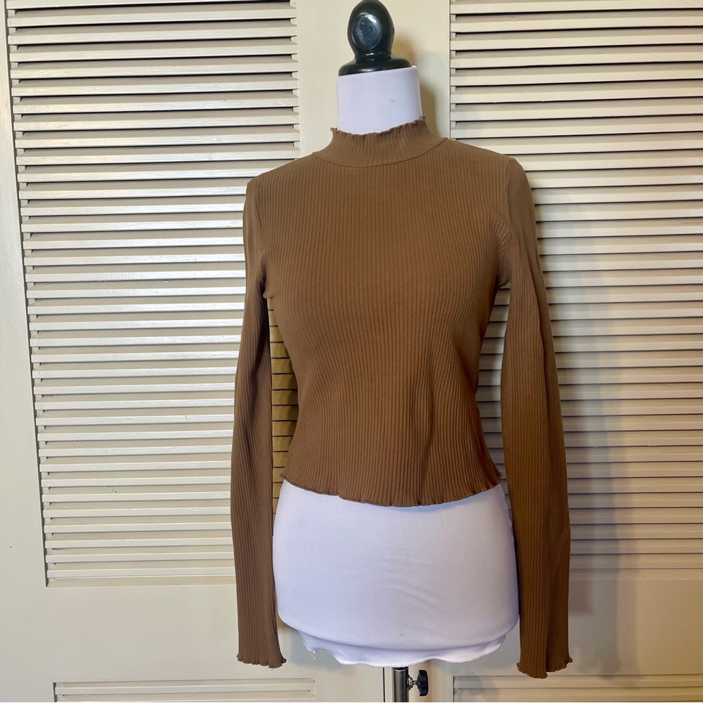 Good American Ribbed Cotton Mock Neck Shirt Sz 3